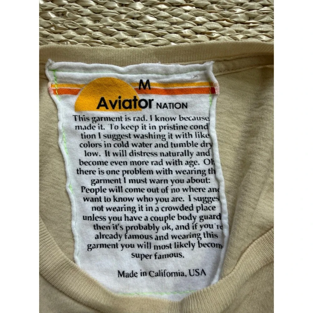 Aviator Nation Tan Rainbow Surfer Graphic T-Shirt Womens Medium Made in USA - Picture 2 of 7